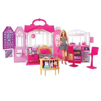 芭比(Barbie)闪亮度假屋带娃娃大套装礼物女孩玩具礼盒 CFB65