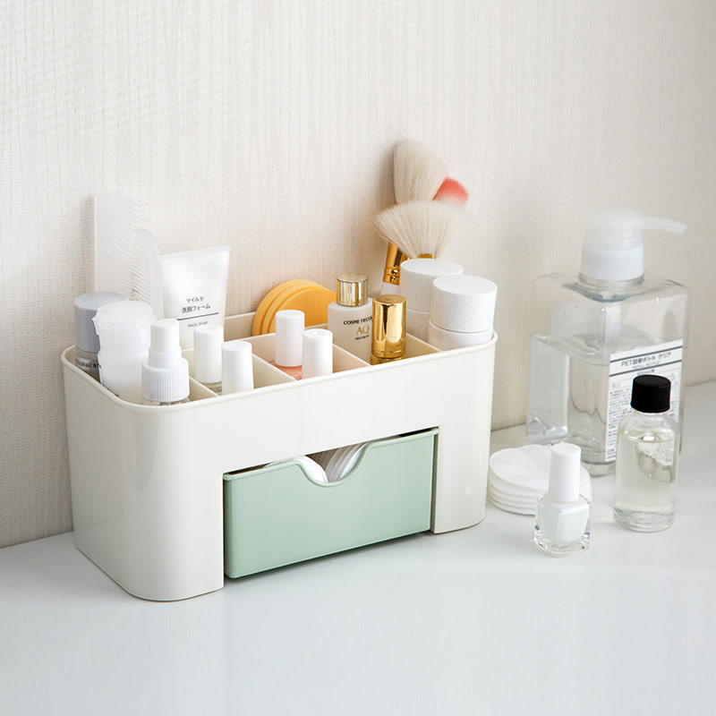 素色塑料桌面化妆盒带小抽屉家用多功能首饰盒储物盒办公桌收纳盒