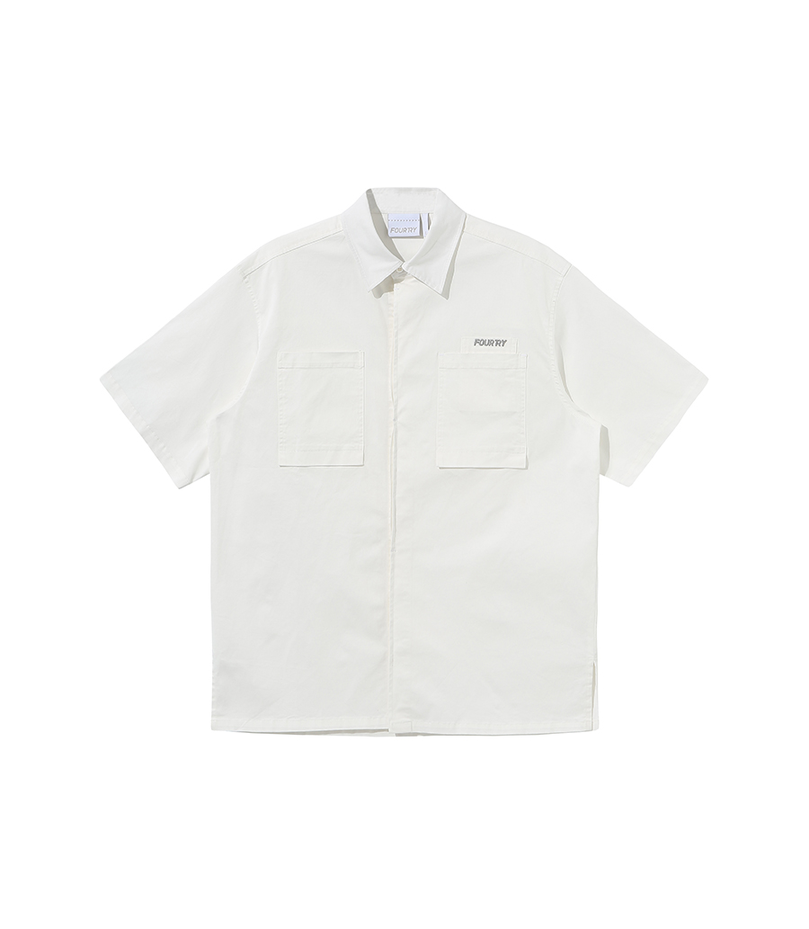 内购-FOURTRY白色大反光LOGO工装短袖衬衫 21SS02WH43X